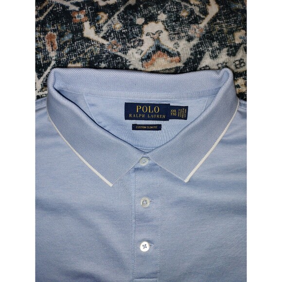 NWOT! Polo Ralph Lauren Tipped Collar Men's Blue Polo Shirt. Custom Slim Fit XXL - Picture 2 of 6
